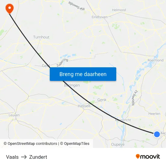Vaals to Zundert map