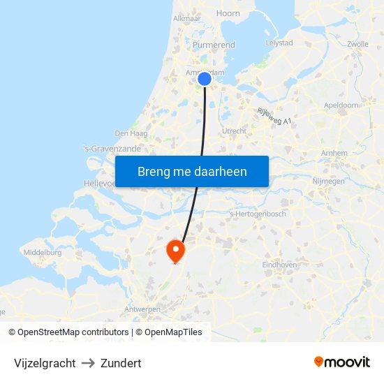 Vijzelgracht to Zundert map