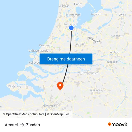 Amstel to Zundert map
