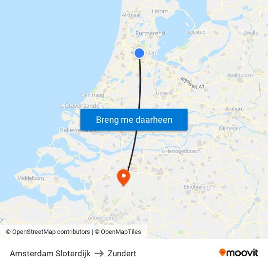 Amsterdam Sloterdijk to Zundert map