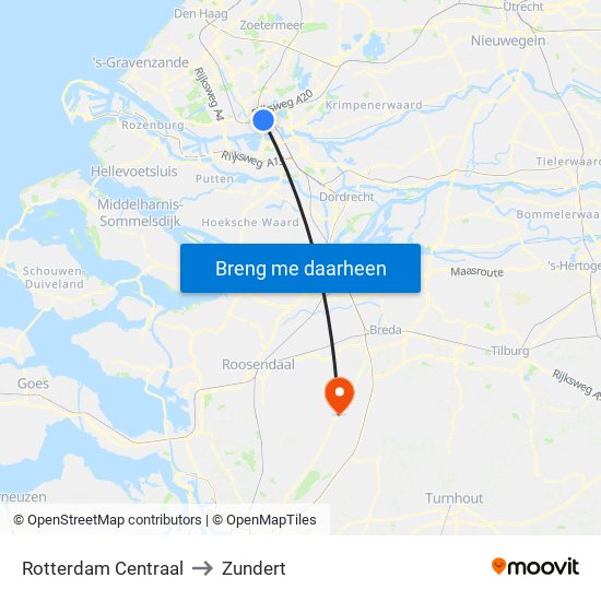 Rotterdam Centraal to Zundert map