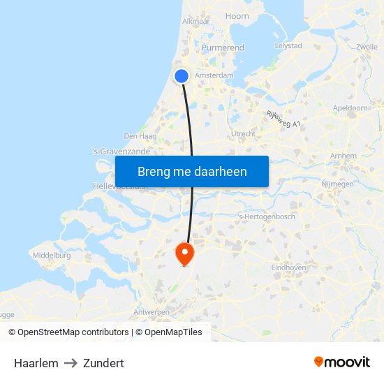 Haarlem to Zundert map