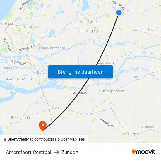 Amersfoort Centraal to Zundert map