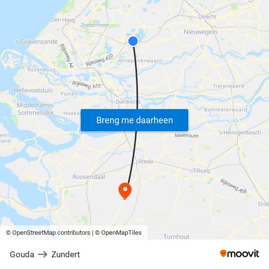Gouda to Zundert map