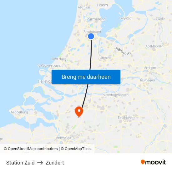 Station Zuid to Zundert map