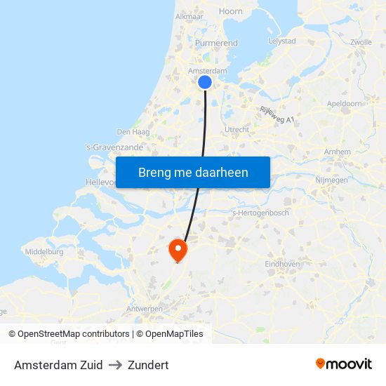 Amsterdam Zuid to Zundert map