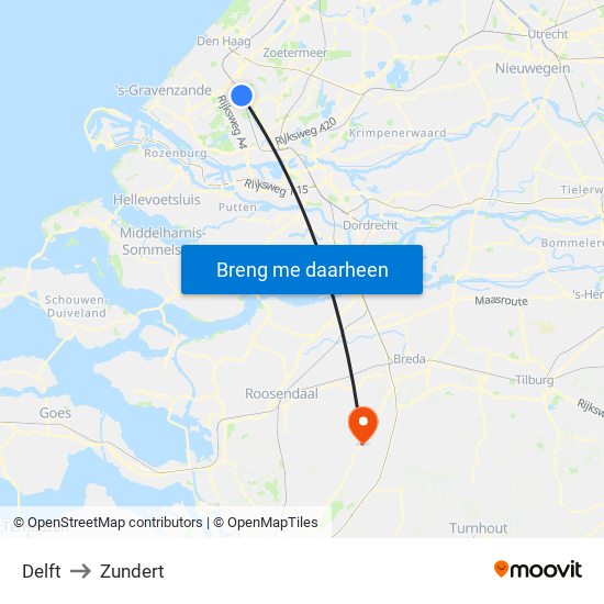 Delft to Zundert map