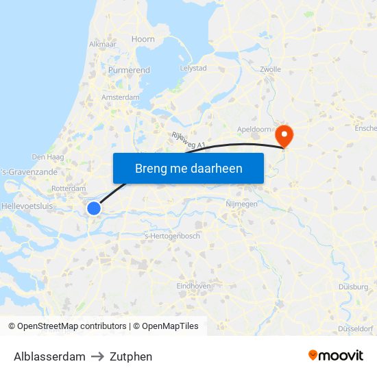 Alblasserdam to Zutphen map