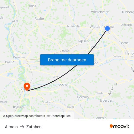 Almelo to Zutphen map