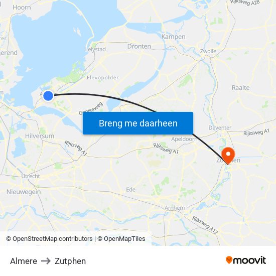 Almere to Zutphen map
