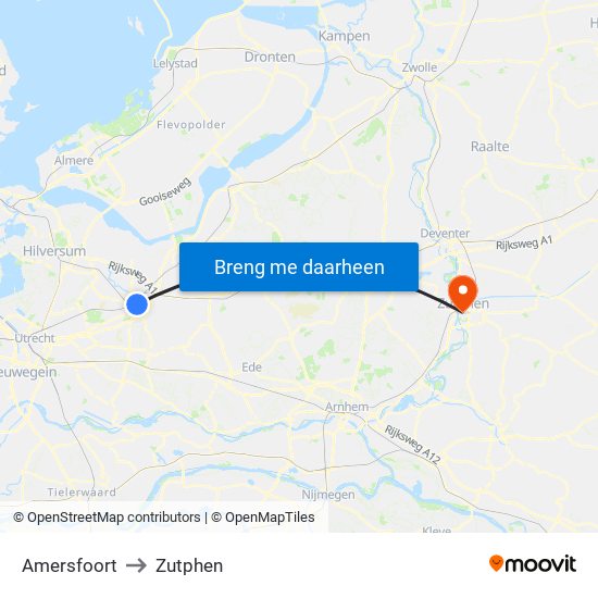 Amersfoort to Zutphen map