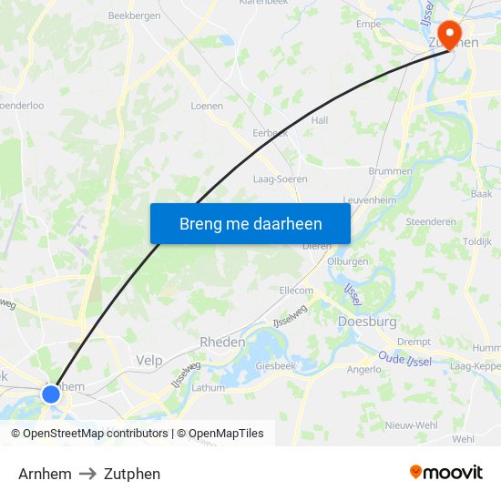 Arnhem to Zutphen map