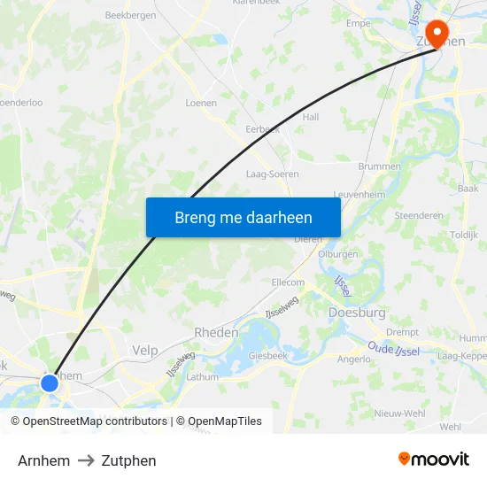 Arnhem to Zutphen map