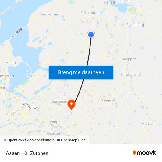 Assen to Zutphen map
