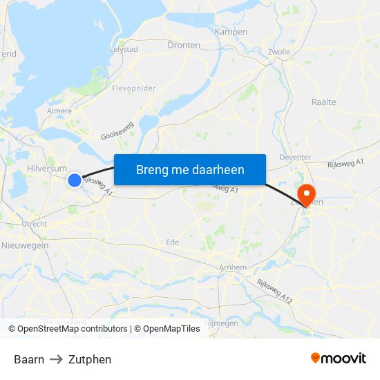 Baarn to Zutphen map