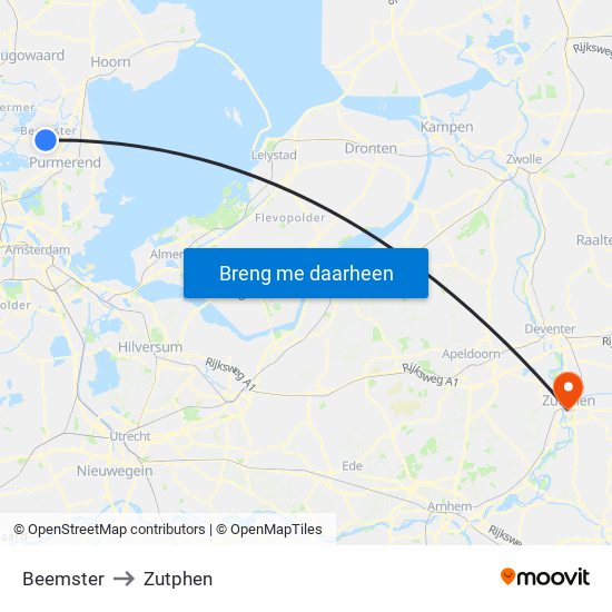Beemster to Zutphen map