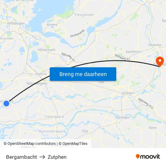 Bergambacht to Zutphen map