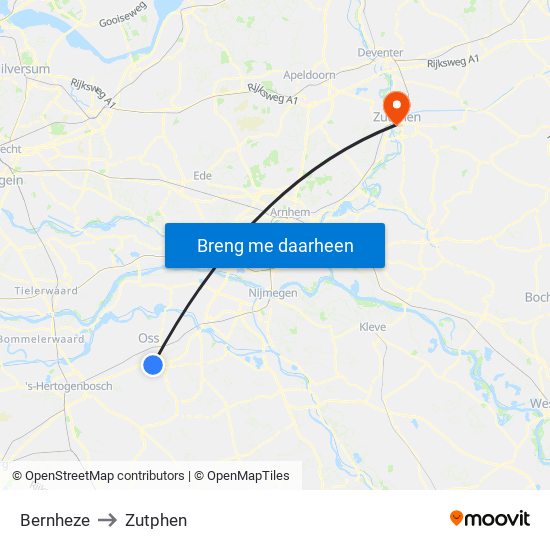 Bernheze to Zutphen map