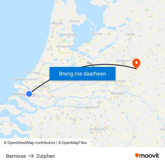 Bernisse to Zutphen map
