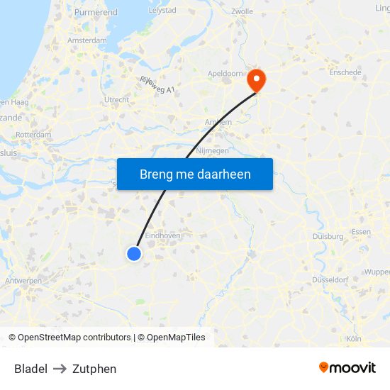 Bladel to Zutphen map