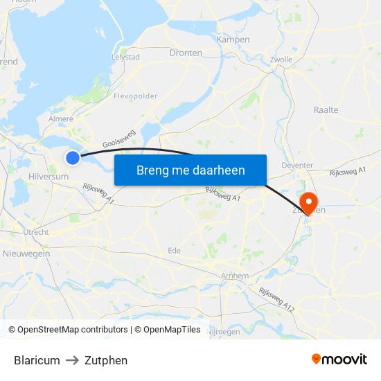 Blaricum to Zutphen map