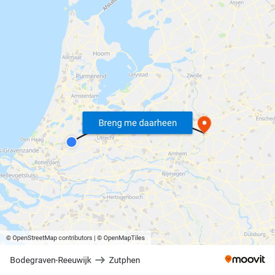 Bodegraven-Reeuwijk to Zutphen map