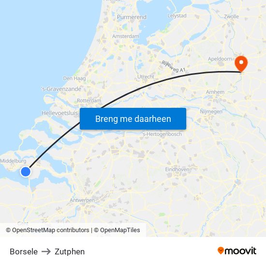 Borsele to Zutphen map