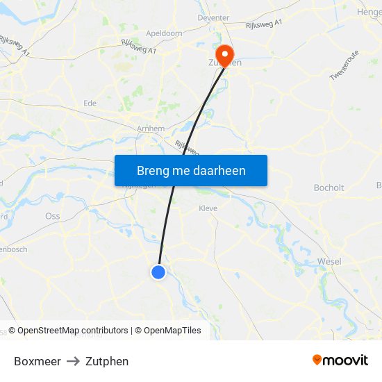 Boxmeer to Zutphen map