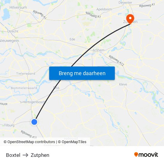 Boxtel to Zutphen map