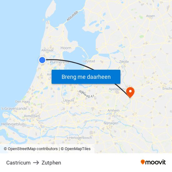 Castricum to Zutphen map