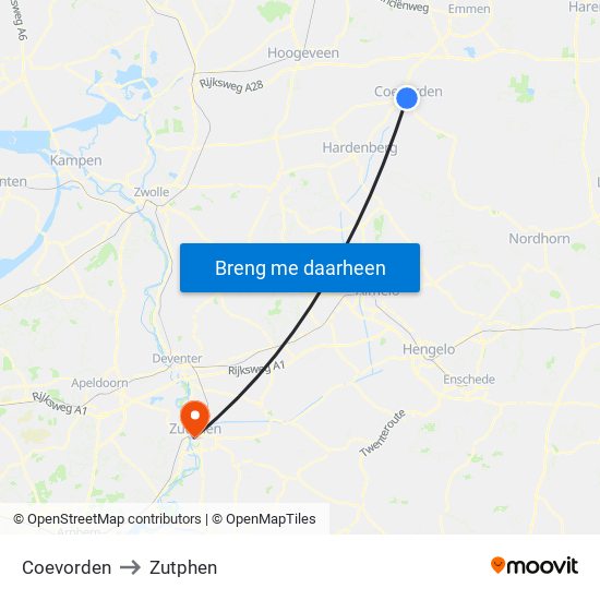 Coevorden to Zutphen map