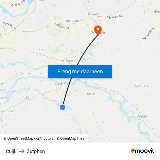 Cuijk to Zutphen map