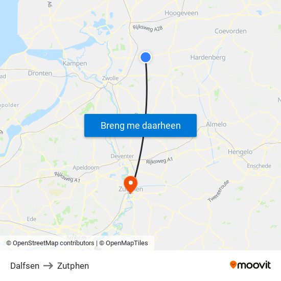 Dalfsen to Zutphen map