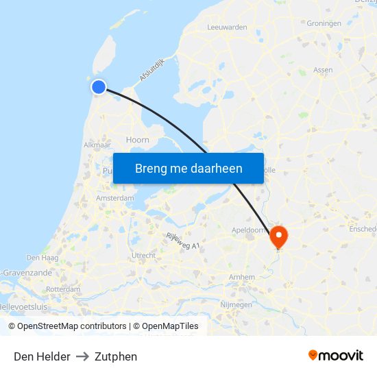 Den Helder to Zutphen map