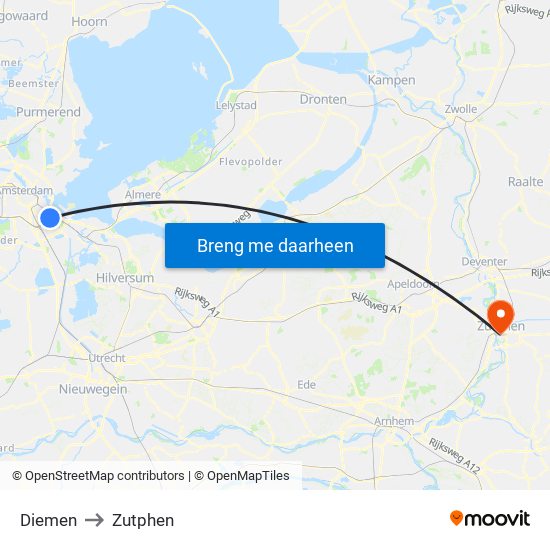 Diemen to Zutphen map