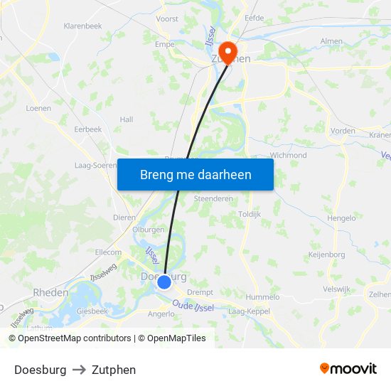 Doesburg to Zutphen map