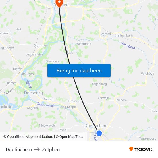 Doetinchem to Zutphen map