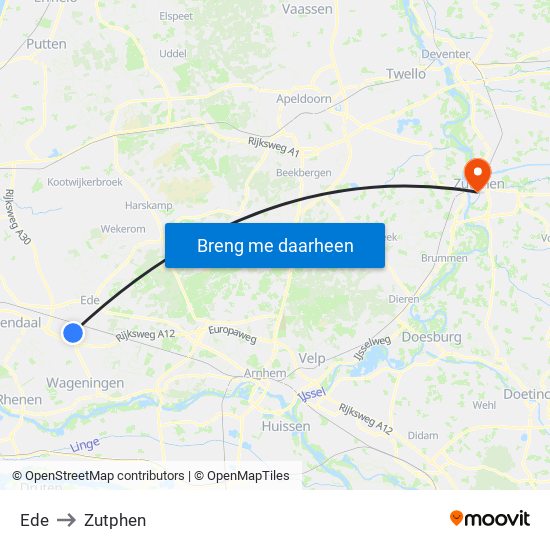 Ede to Zutphen map