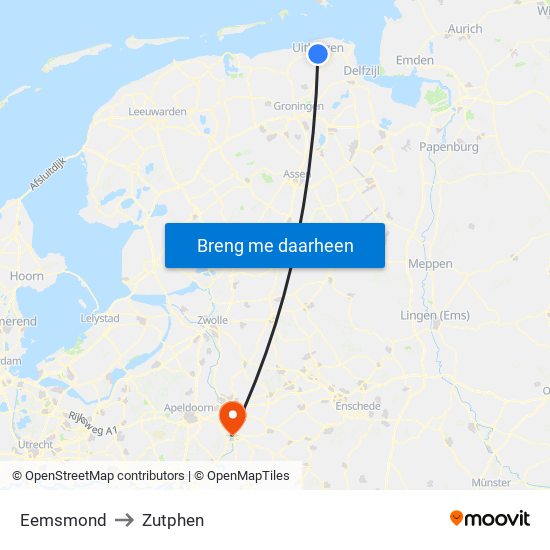 Eemsmond to Zutphen map