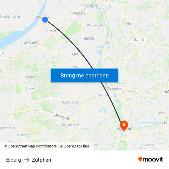 Elburg to Zutphen map