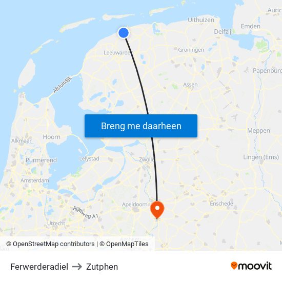 Ferwerderadiel to Zutphen map