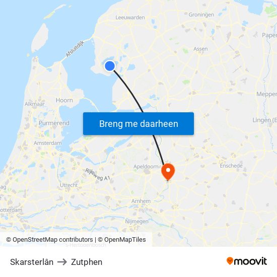 Skarsterlân to Zutphen map