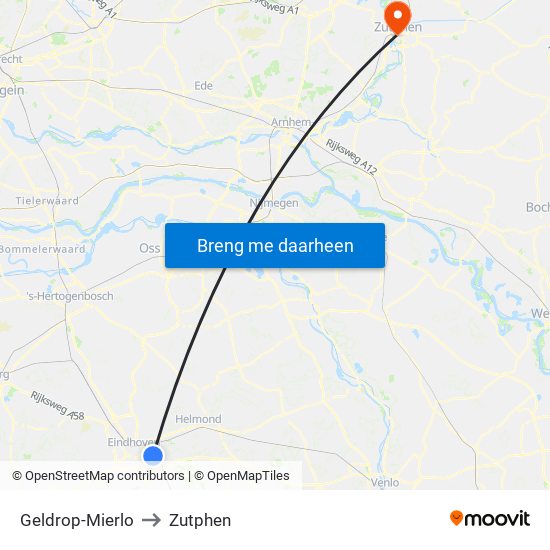 Geldrop-Mierlo to Zutphen map