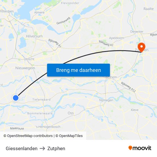 Giessenlanden to Zutphen map