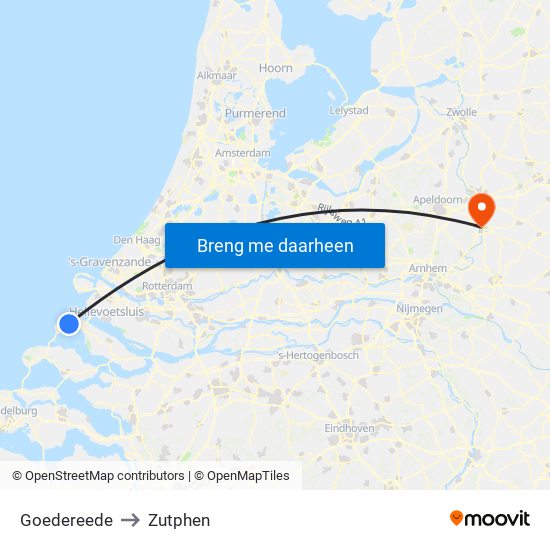 Goedereede to Zutphen map