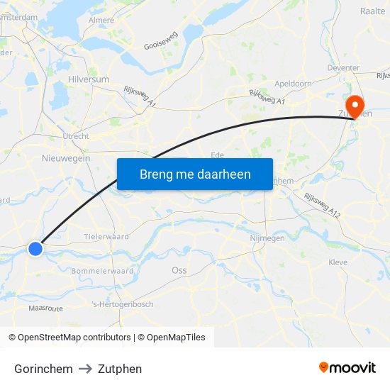Gorinchem to Zutphen map