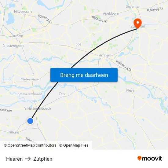 Haaren to Zutphen map