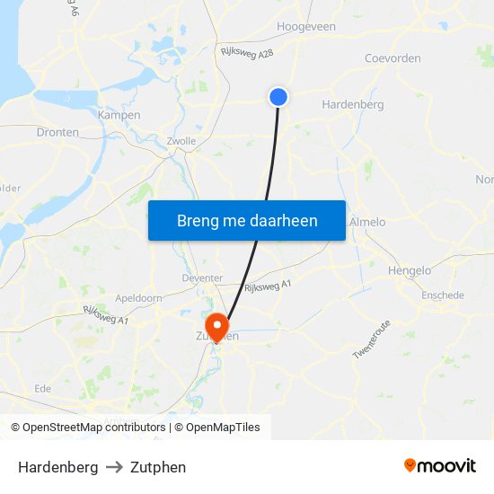 Hardenberg to Zutphen map