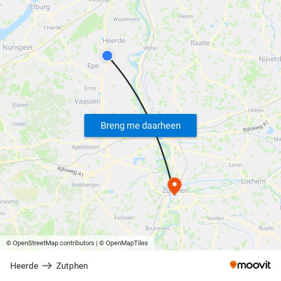 Heerde to Zutphen map