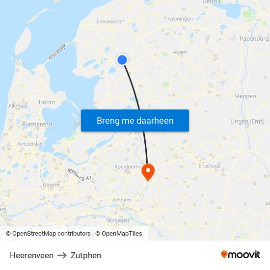Heerenveen to Zutphen map